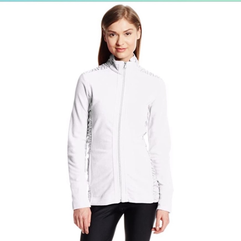 CUTTER & BUCK Full Zip Cream Fleece Jacket Ruffle Side Accents Golf Activewear